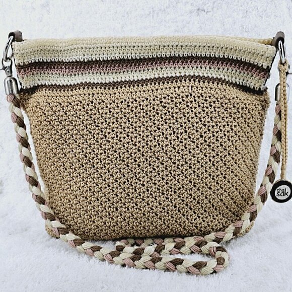 The Sak Beige Striped Crochet Shoulder Bag with Braided Shoulder Strap - Picture 4 of 16